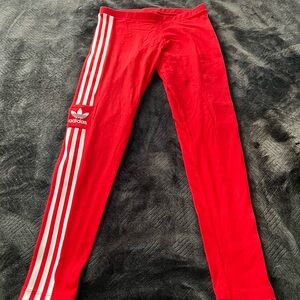 adidas Red Leggings with White Stripes